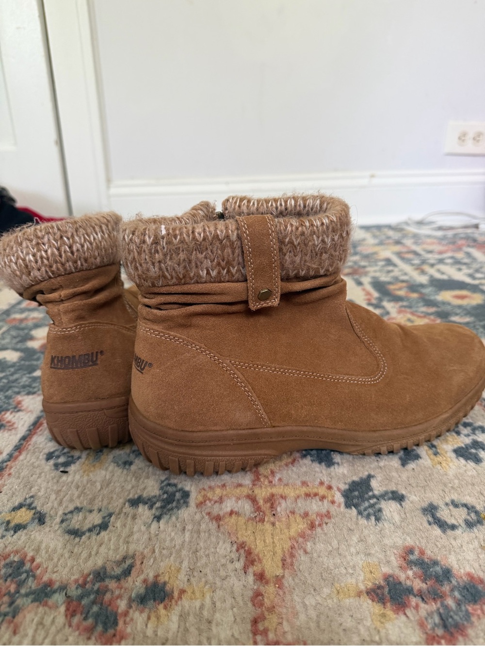 Khombu Tan Suede Winter Boot with Knit Cuff